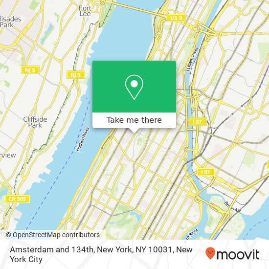 Amsterdam and 134th, New York, NY 10031 map