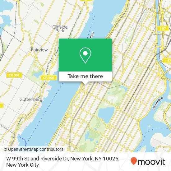 Mapa de W 99th St and Riverside Dr, New York, NY 10025