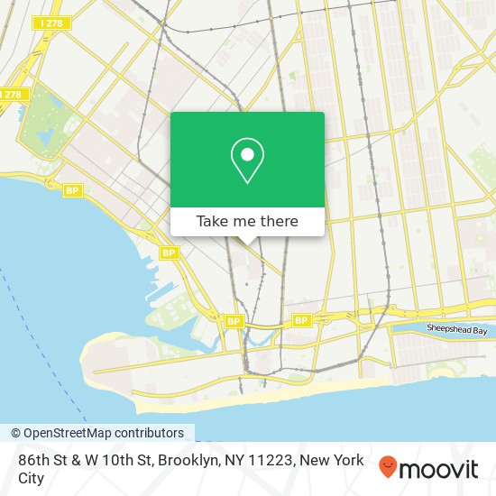 Mapa de 86th St & W 10th St, Brooklyn, NY 11223