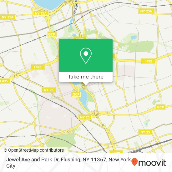 Mapa de Jewel Ave and Park Dr, Flushing, NY 11367
