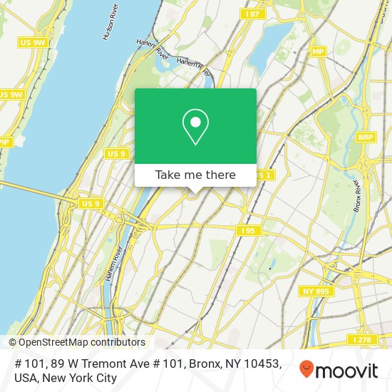Mapa de # 101, 89 W Tremont Ave # 101, Bronx, NY 10453, USA