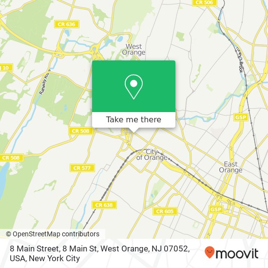 Mapa de 8 Main Street, 8 Main St, West Orange, NJ 07052, USA