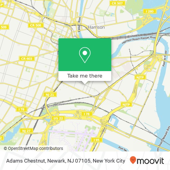 Mapa de Adams Chestnut, Newark, NJ 07105