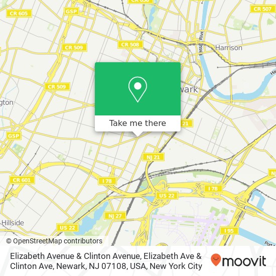 Mapa de Elizabeth Avenue & Clinton Avenue, Elizabeth Ave & Clinton Ave, Newark, NJ 07108, USA