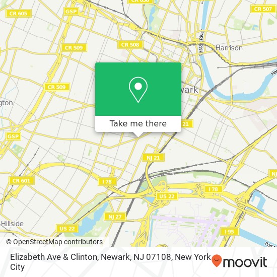 Mapa de Elizabeth Ave & Clinton, Newark, NJ 07108