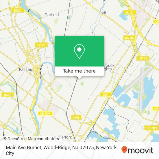 Mapa de Main Ave Burnet, Wood-Ridge, NJ 07075