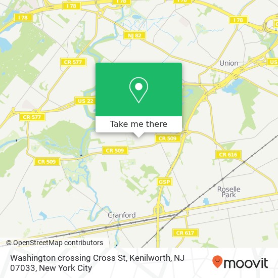 Mapa de Washington crossing Cross St, Kenilworth, NJ 07033