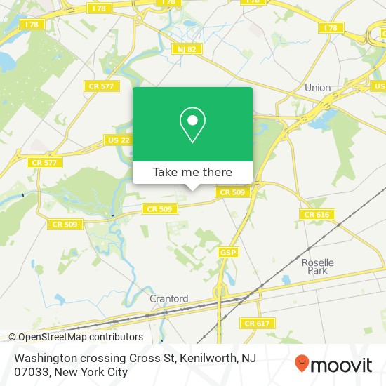 Washington crossing Cross St, Kenilworth, NJ 07033 map