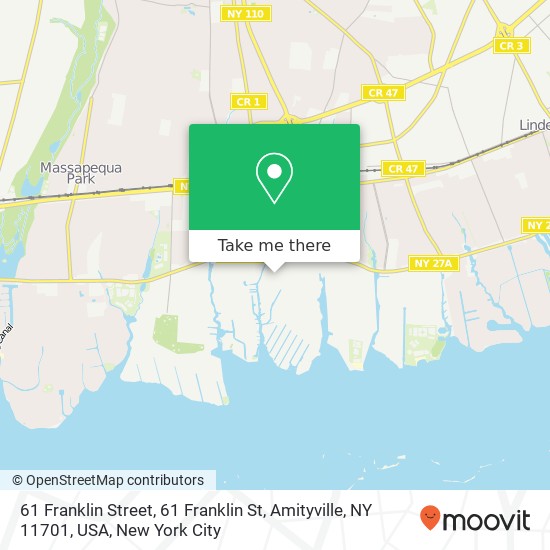 Mapa de 61 Franklin Street, 61 Franklin St, Amityville, NY 11701, USA