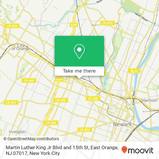 Mapa de Martin Luther King Jr Blvd and 15th St, East Orange, NJ 07017