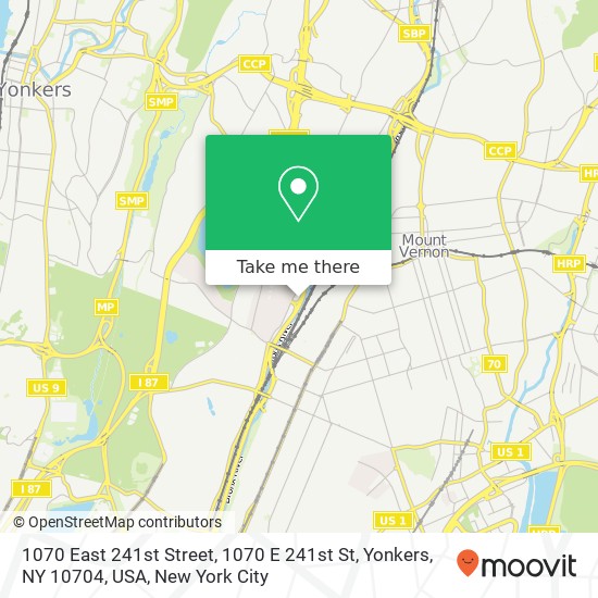 1070 East 241st Street, 1070 E 241st St, Yonkers, NY 10704, USA map