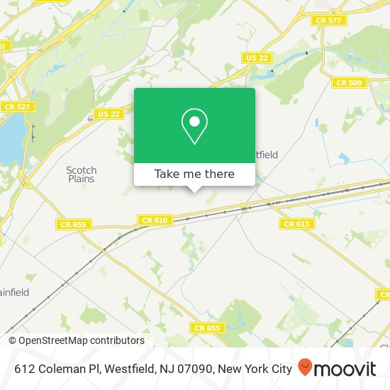 Mapa de 612 Coleman Pl, Westfield, NJ 07090
