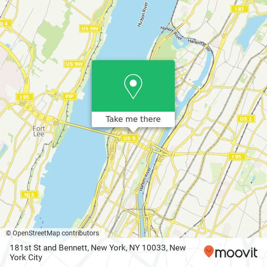 181st St and Bennett, New York, NY 10033 map