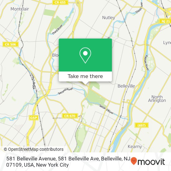 Mapa de 581 Belleville Avenue, 581 Belleville Ave, Belleville, NJ 07109, USA