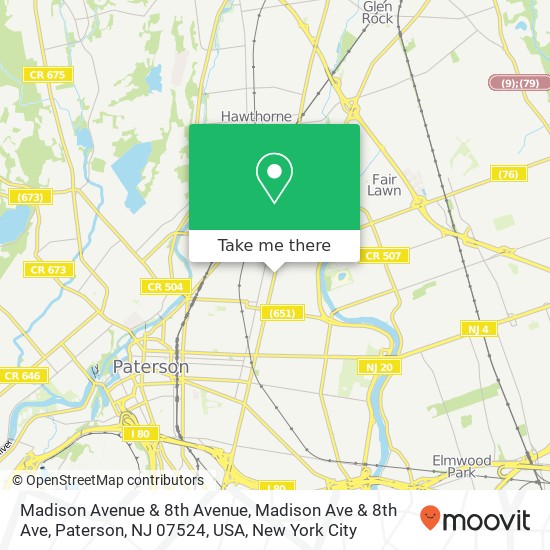 Madison Avenue & 8th Avenue, Madison Ave & 8th Ave, Paterson, NJ 07524, USA map