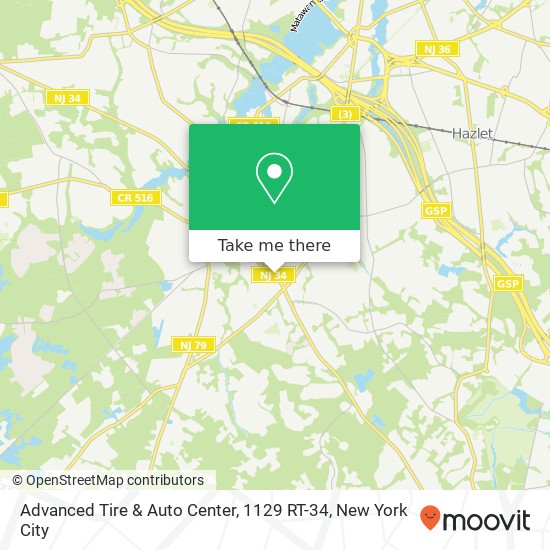 Mapa de Advanced Tire & Auto Center, 1129 RT-34