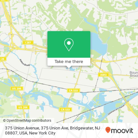 Mapa de 375 Union Avenue, 375 Union Ave, Bridgewater, NJ 08807, USA