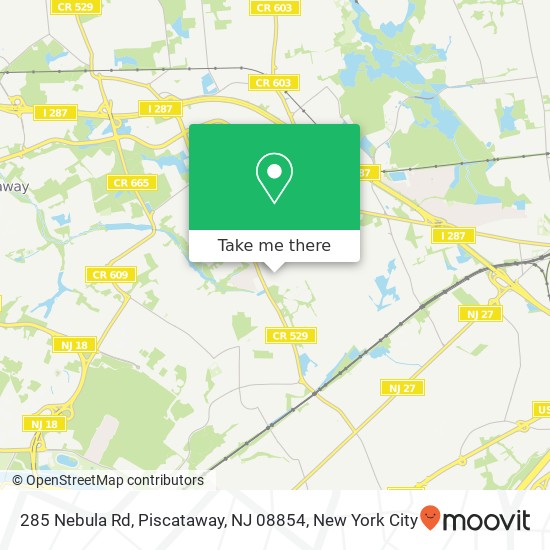 Mapa de 285 Nebula Rd, Piscataway, NJ 08854