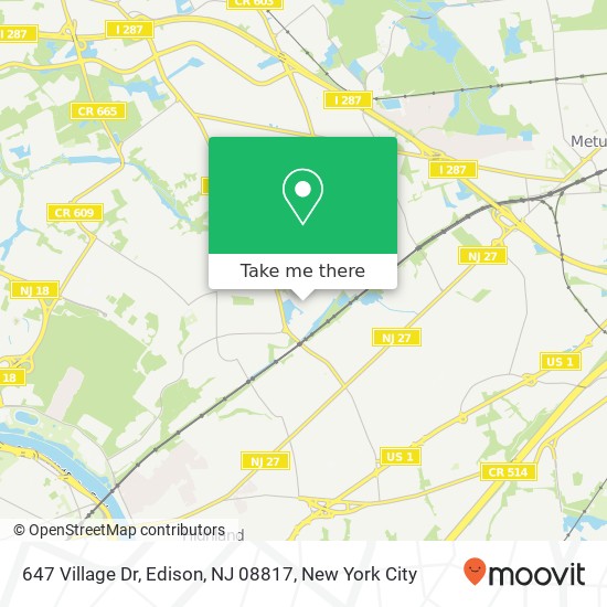 Mapa de 647 Village Dr, Edison, NJ 08817