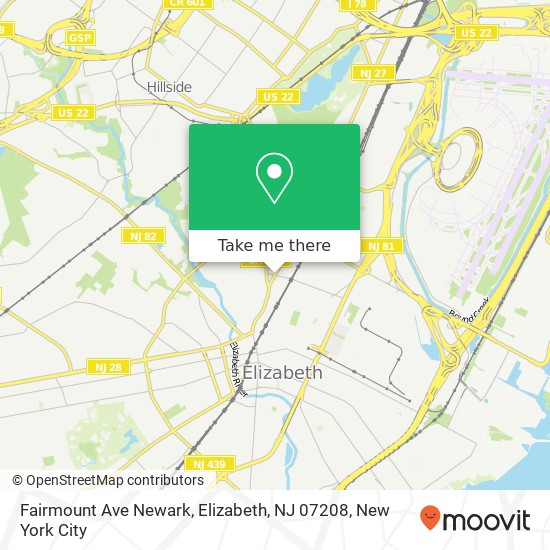 Mapa de Fairmount Ave Newark, Elizabeth, NJ 07208