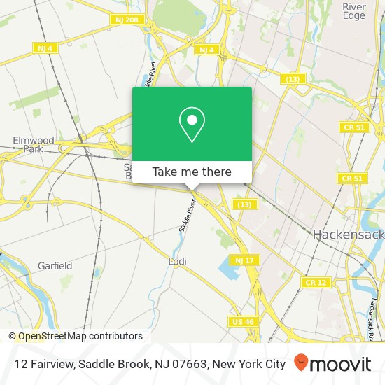 Mapa de 12 Fairview, Saddle Brook, NJ 07663