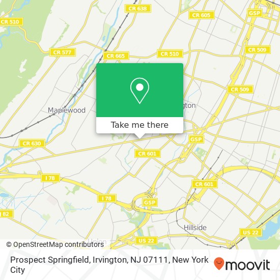 Mapa de Prospect Springfield, Irvington, NJ 07111