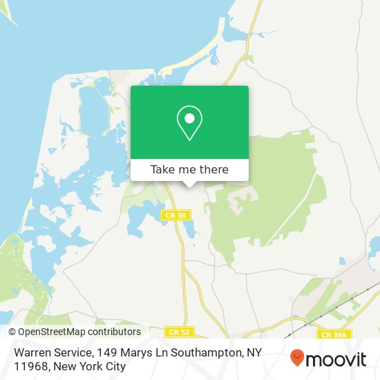 Mapa de Warren Service, 149 Marys Ln Southampton, NY 11968