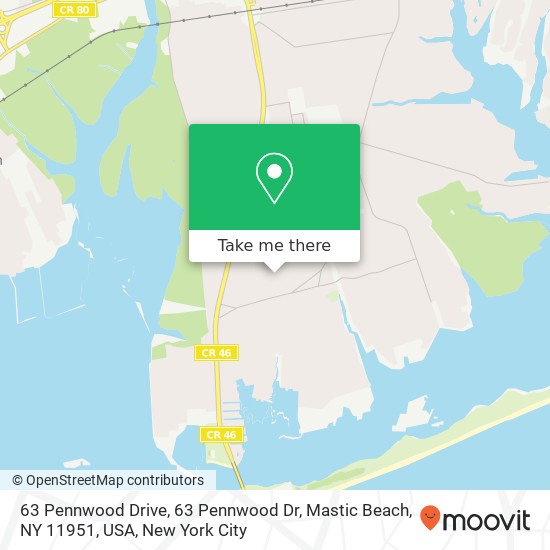 Mapa de 63 Pennwood Drive, 63 Pennwood Dr, Mastic Beach, NY 11951, USA