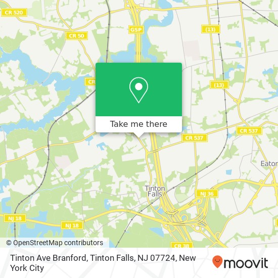 Mapa de Tinton Ave Branford, Tinton Falls, NJ 07724