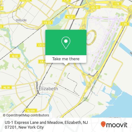 Mapa de US-1 Express Lane and Meadow, Elizabeth, NJ 07201
