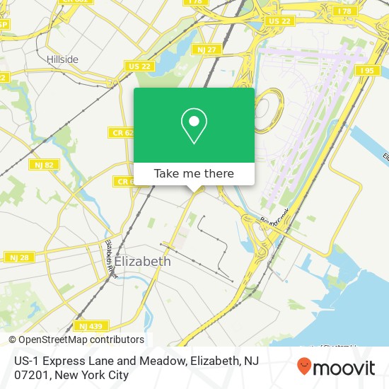 US-1 Express Lane and Meadow, Elizabeth, NJ 07201 map