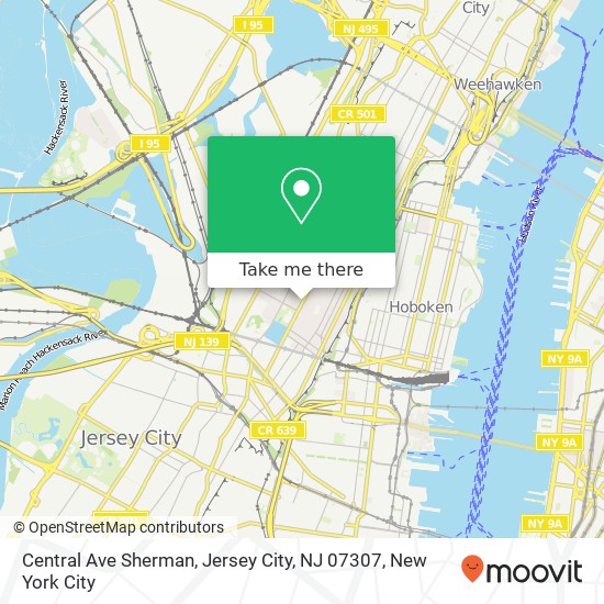 Mapa de Central Ave Sherman, Jersey City, NJ 07307