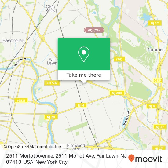 Mapa de 2511 Morlot Avenue, 2511 Morlot Ave, Fair Lawn, NJ 07410, USA