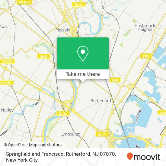 Mapa de Springfield and Francisco, Rutherford, NJ 07070
