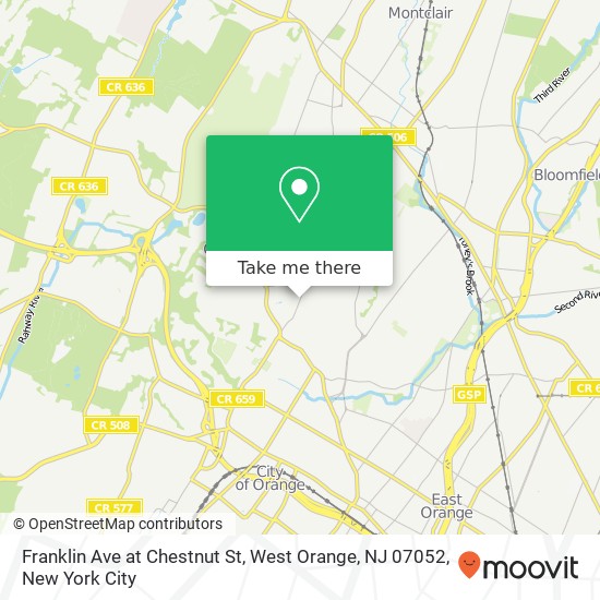 Mapa de Franklin Ave at Chestnut St, West Orange, NJ 07052
