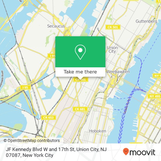 Mapa de JF Kennedy Blvd W and 17th St, Union City, NJ 07087