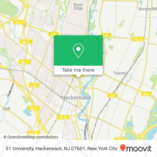 Mapa de 51 University, Hackensack, NJ 07601