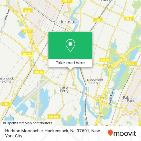 Mapa de Hudson Moonachie, Hackensack, NJ 07601
