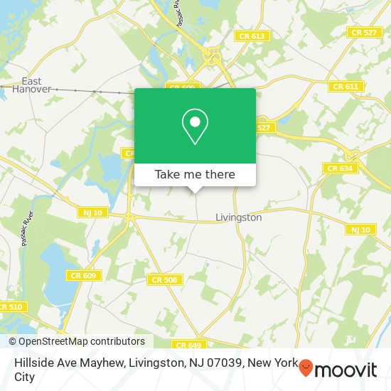 Mapa de Hillside Ave Mayhew, Livingston, NJ 07039