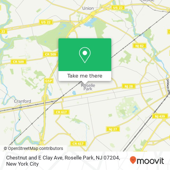 Mapa de Chestnut and E Clay Ave, Roselle Park, NJ 07204