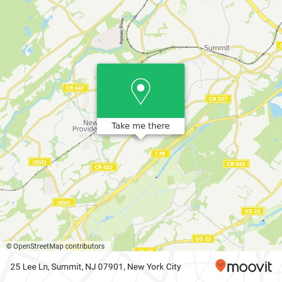 Mapa de 25 Lee Ln, Summit, NJ 07901