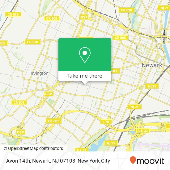 Mapa de Avon 14th, Newark, NJ 07103