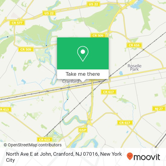 Mapa de North Ave E at John, Cranford, NJ 07016