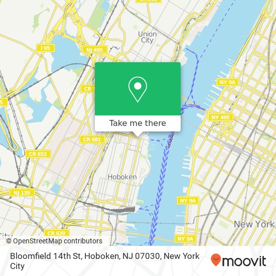 Mapa de Bloomfield 14th St, Hoboken, NJ 07030