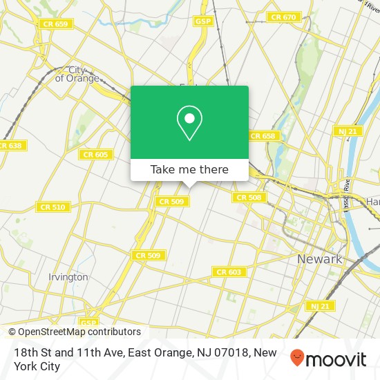 18th St and 11th Ave, East Orange, NJ 07018 map