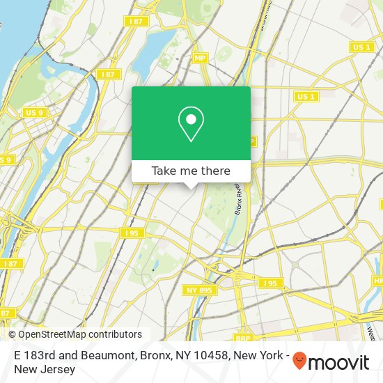 Mapa de E 183rd and Beaumont, Bronx, NY 10458