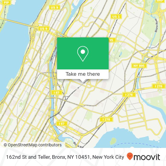 162nd St and Teller, Bronx, NY 10451 map