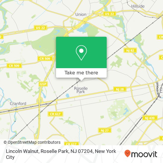 Mapa de Lincoln Walnut, Roselle Park, NJ 07204