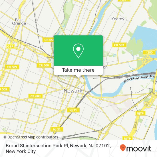 Mapa de Broad St intersection Park Pl, Newark, NJ 07102