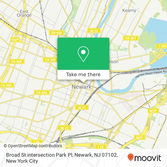 Mapa de Broad St intersection Park Pl, Newark, NJ 07102